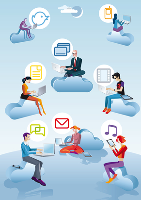 Cloud Computing Men Women And Icons